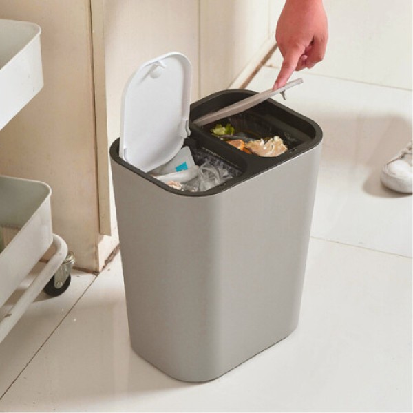 (Gray) Duo Double-Layer Recycling Bin 15L, Dual Compartment Kitchen Trash Bin